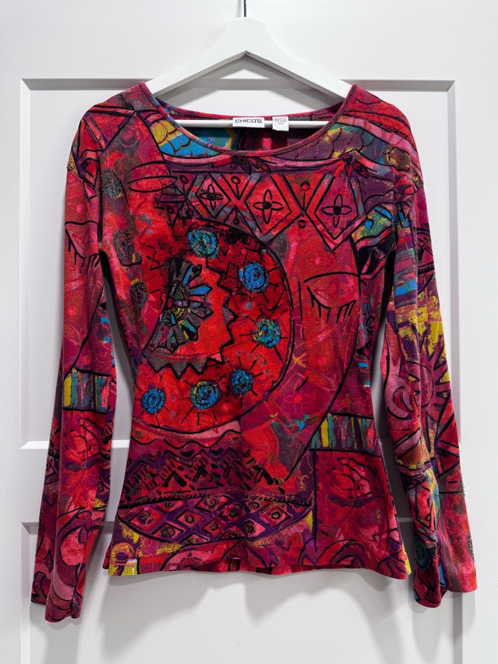 Vintage Chico's Beaded Art To Wear Long Sleeve Top